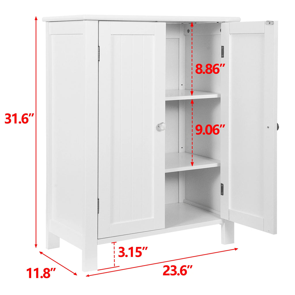 2-Door White Bathroom Floor Storage Cabinet with Adjustable Shelves T613763