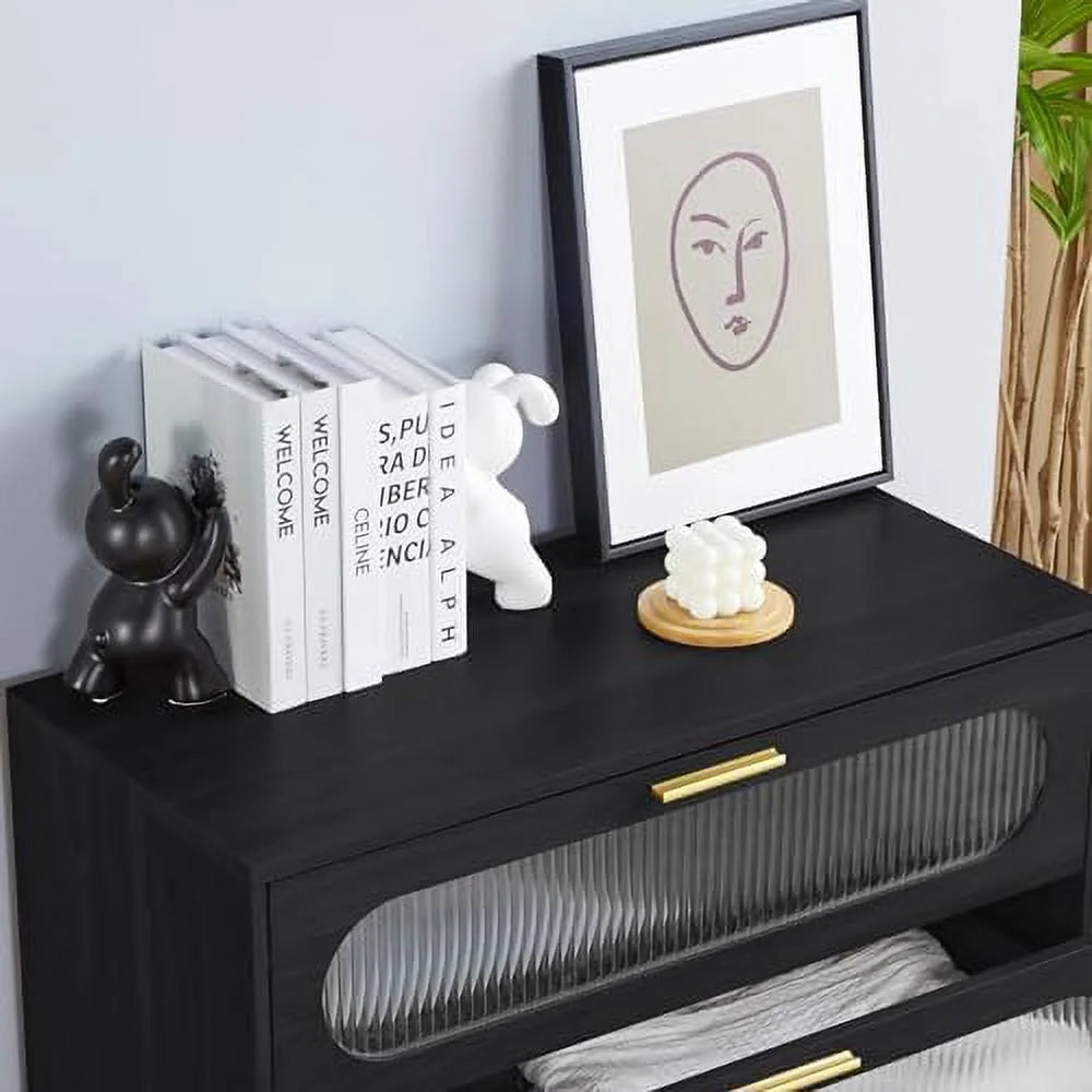 3 Drawer Tempered Glass Wood Dresser E75362