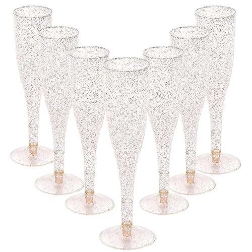 4.5 oz Gold Glitter Disposable Champagne Flutes Q43967