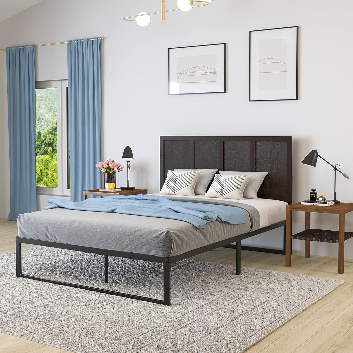 Queen Size Dark Brown Wooden Adjustable Headboard I555