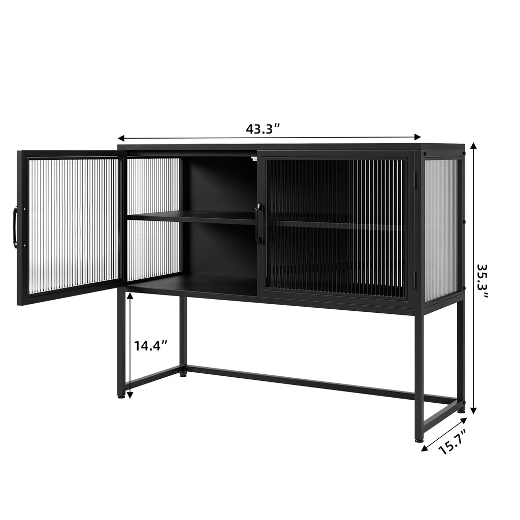 Black Fluted Glass Sideboard Storage Cabinet W198