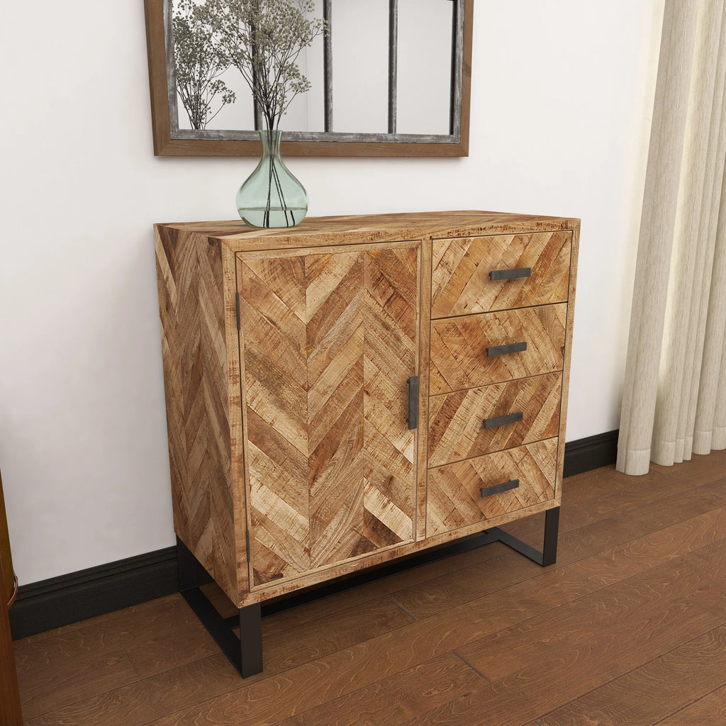 Brown Mango Wood 4 Drawers 1 Shelf 1 Door Geometric Cabinet G20576