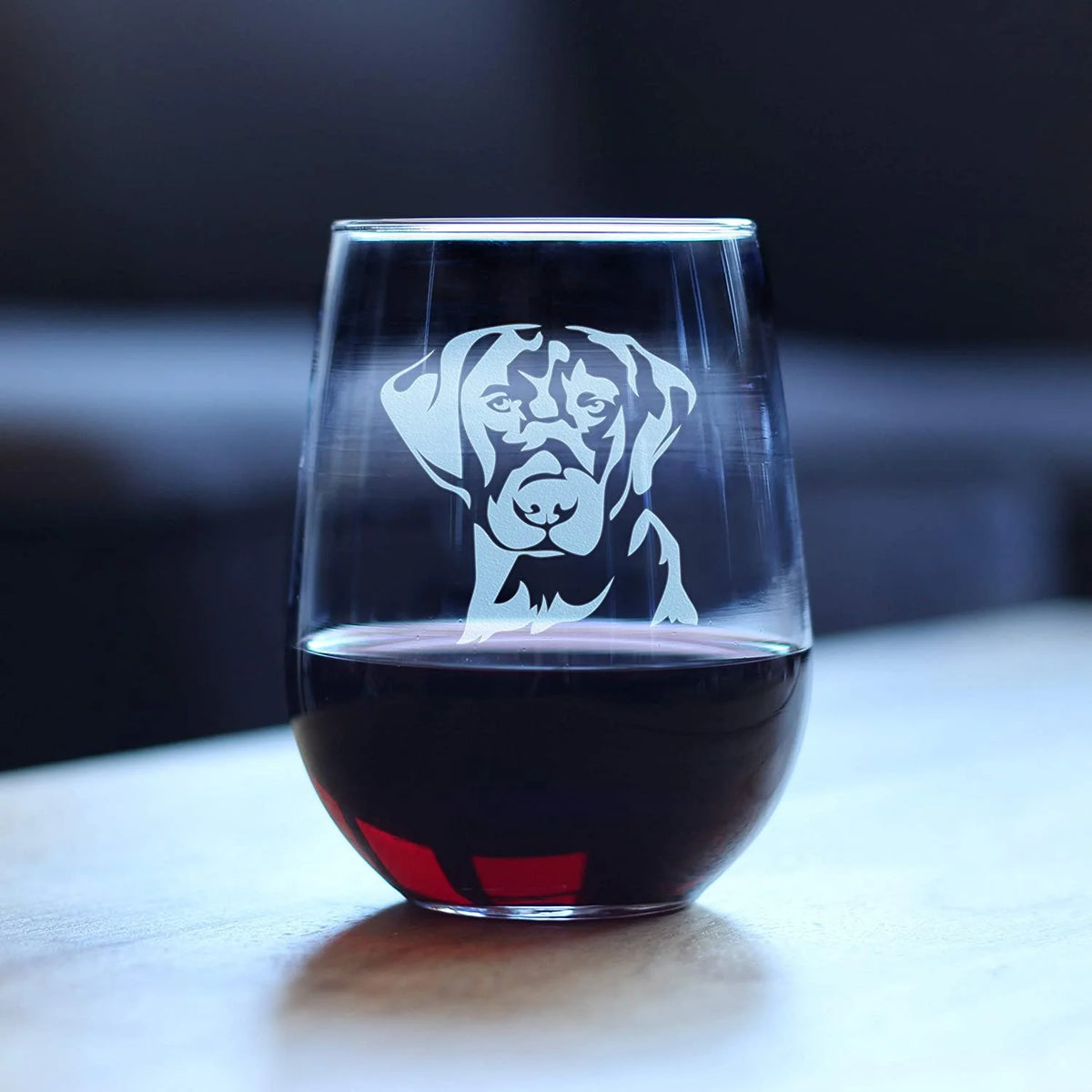 Black Lab Face Stemless Wine Glass Y3863