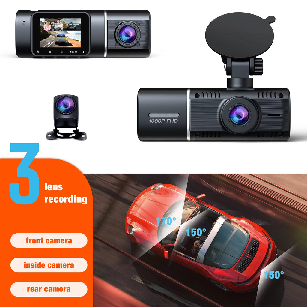 3 Channel 1080P Dash Cam with 64GB SD Card P410595