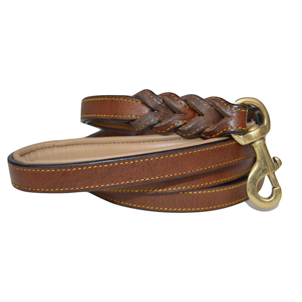 6 Foot Braided Leather Dog Leash with Traffic Handle P598