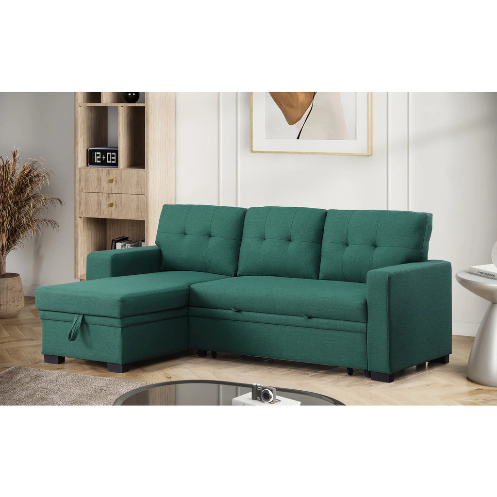 Green Reversible Sleeper Sectional Sofa Bed F8589