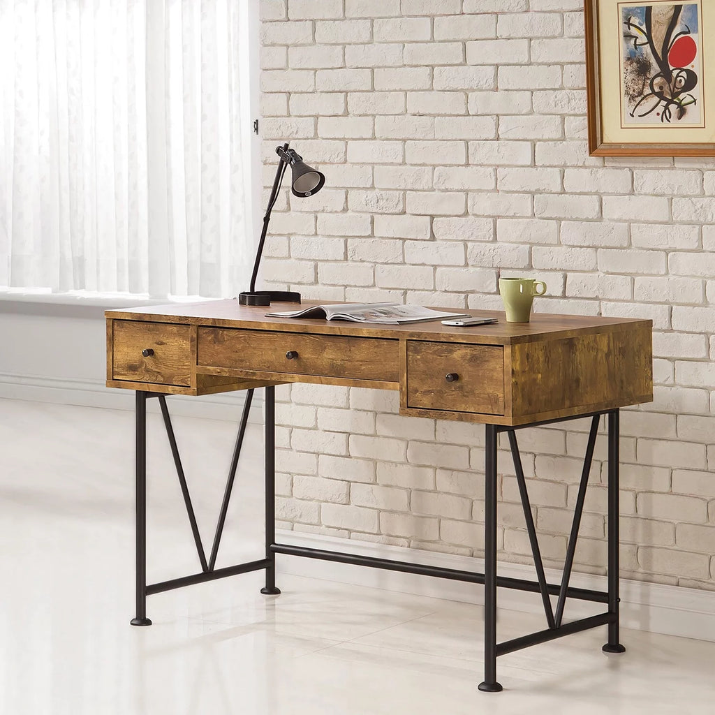 Antique Nutmeg and Black 3-drawer Writing Desk Y52138