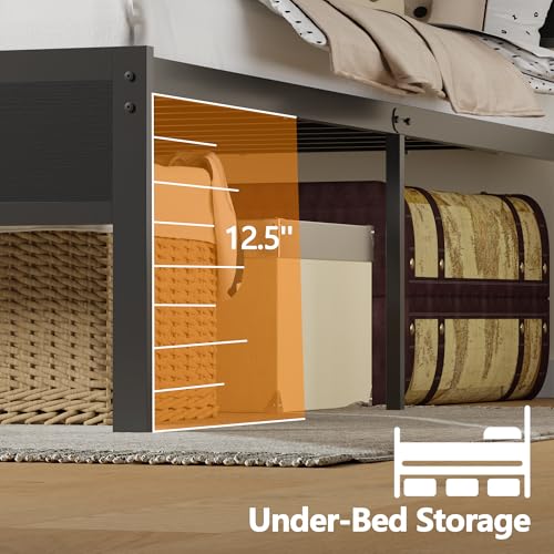 Full Size Black Oak Bed Frame with Storage Headboard and Charging Station P916