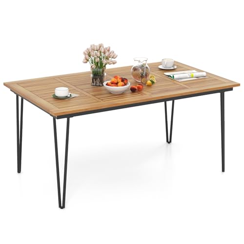 79-Inch Acacia Wood Oval Dining Table with Umbrella Hole W297450
