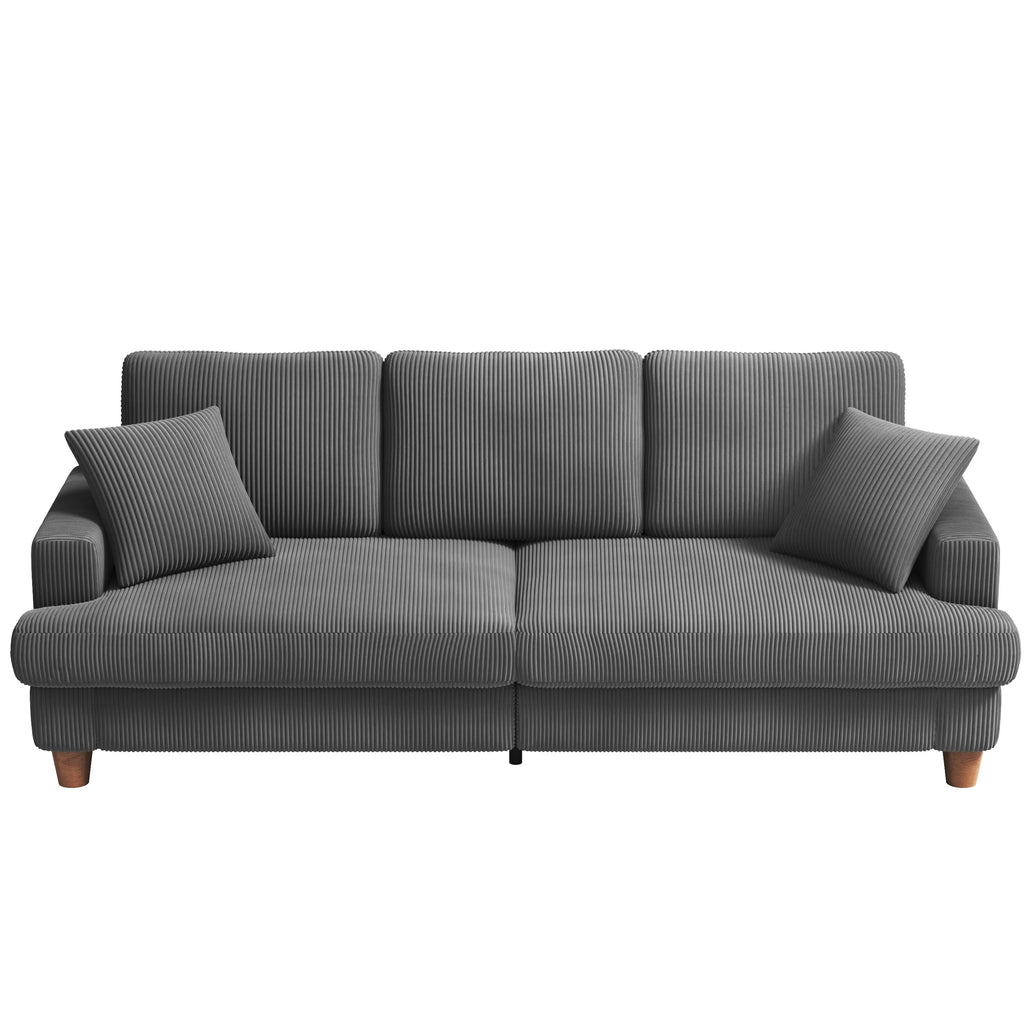 Gray Corduroy 3 Seater Sofa with 2 Pillows N4584