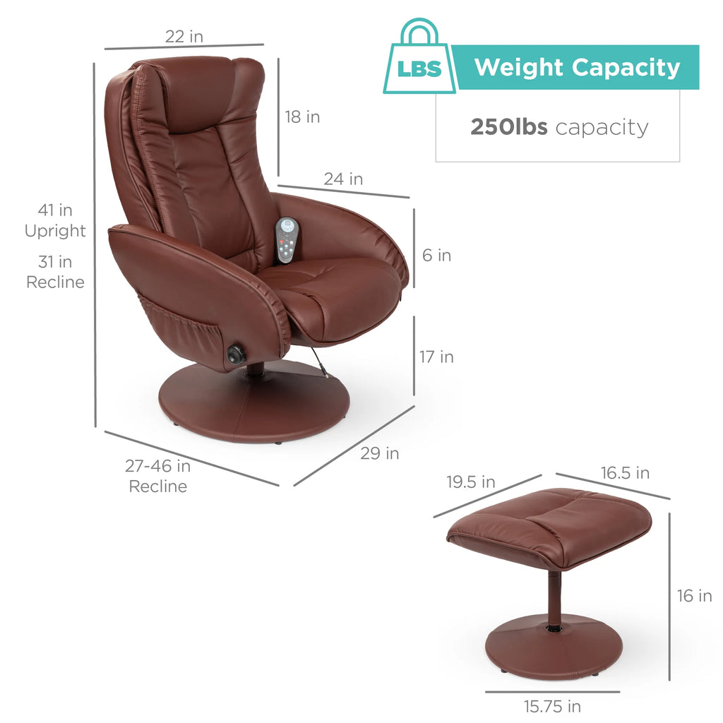 Brown Faux Leather Electric Massage Recliner Chair with Ottoman E650