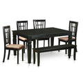 Black 6 Piece Microfiber Kitchen Table & 4 Chairs with a Bench A3009