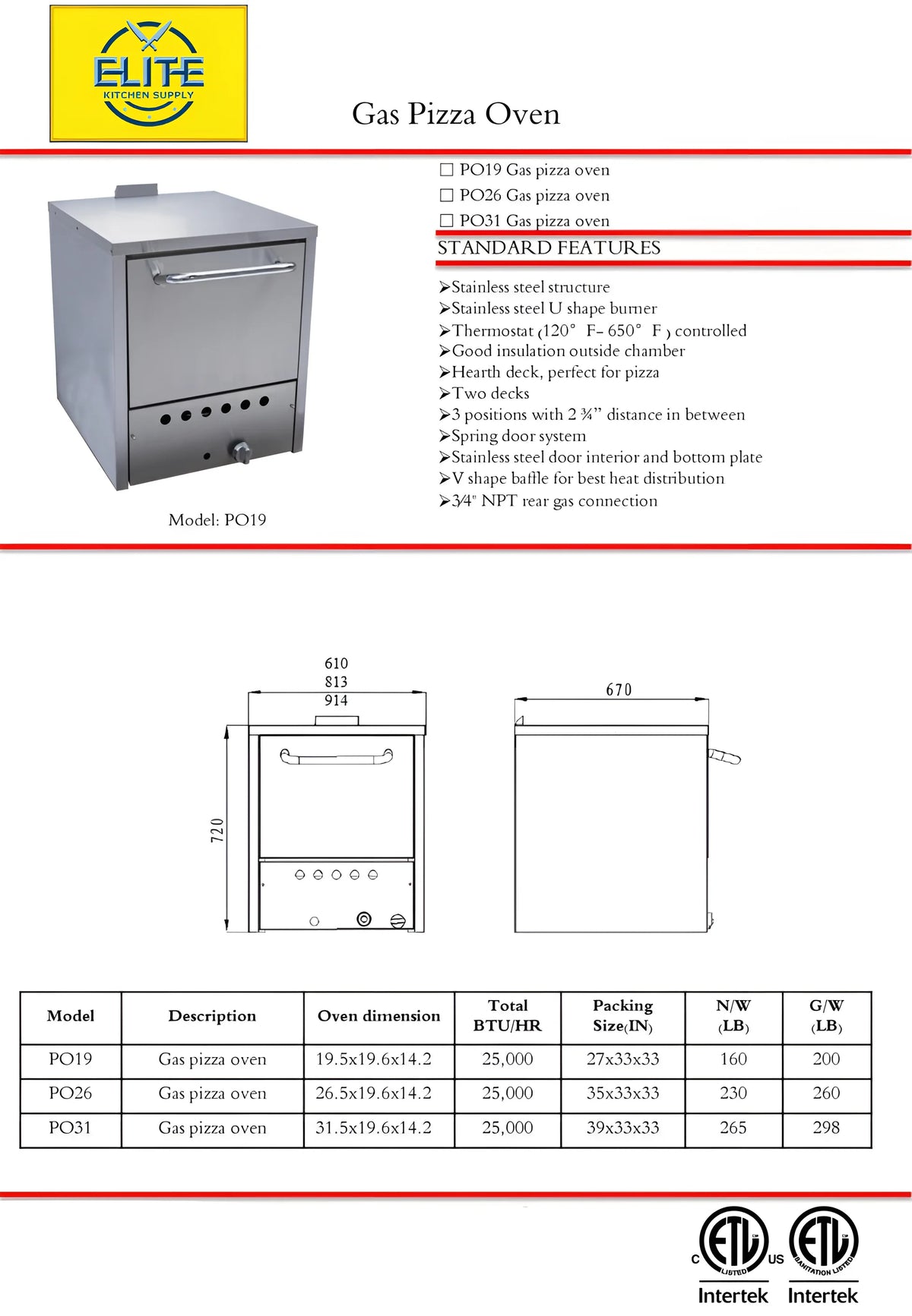 200W Gas Countertop Pizza Oven X422056