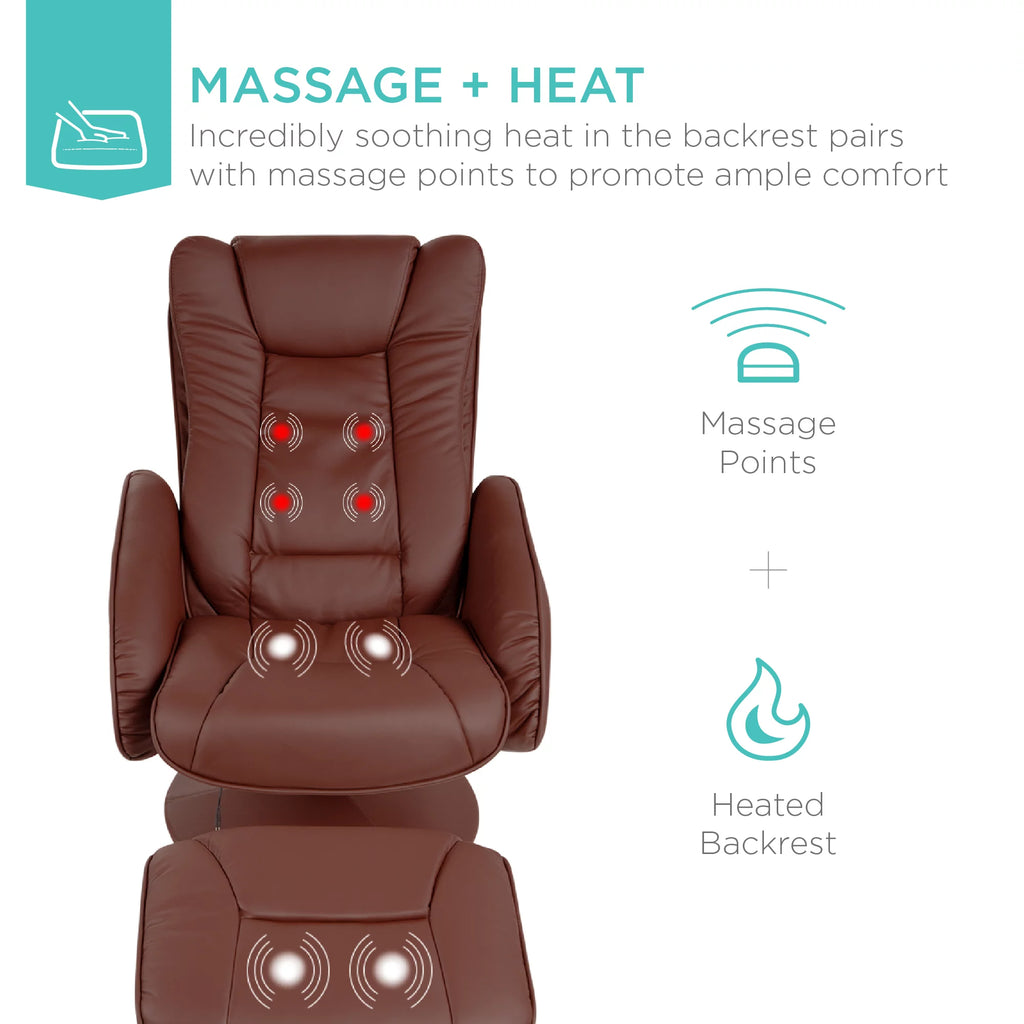 Brown Faux Leather Electric Massage Recliner Chair with Ottoman E650