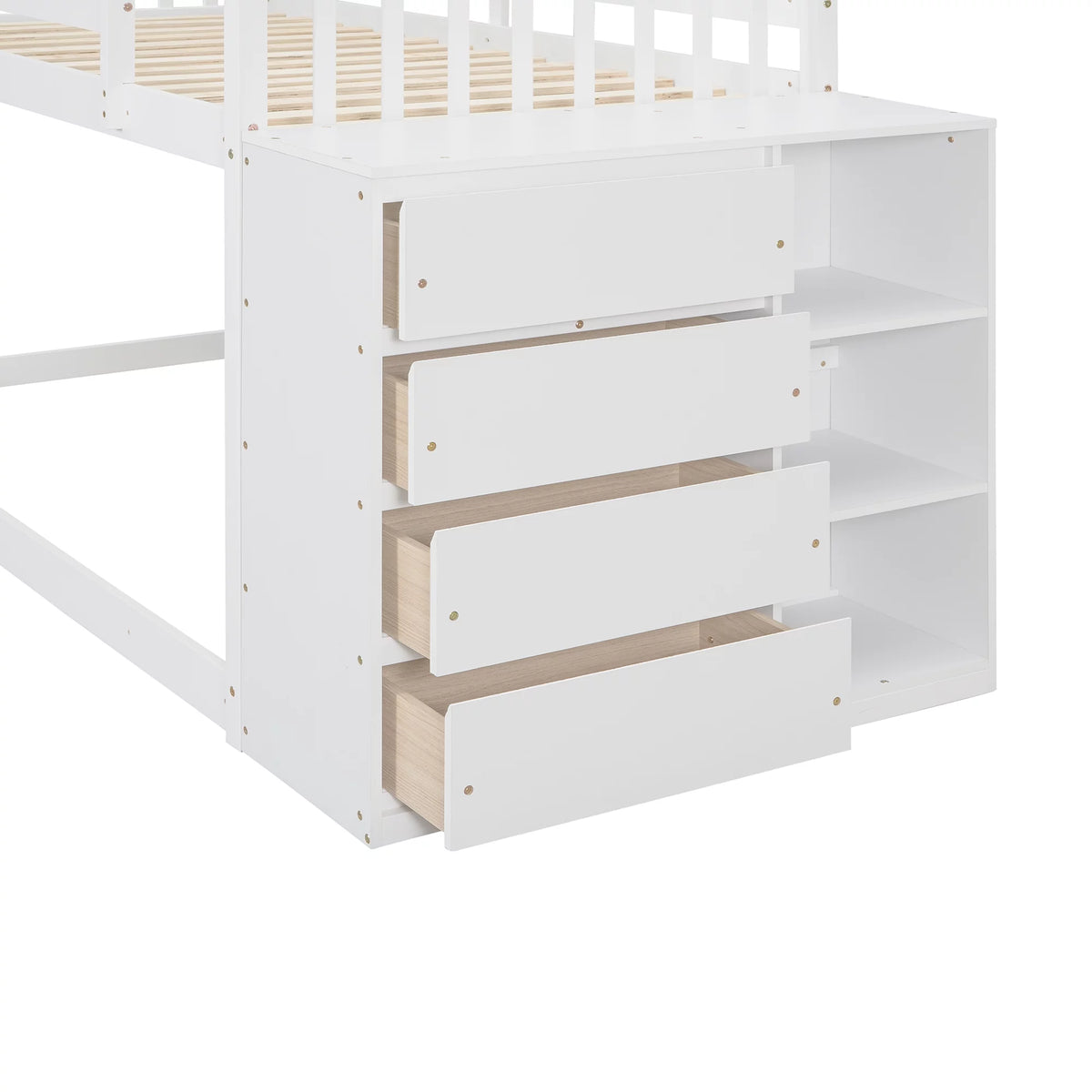 White Wood Twin Over Twin Bunk Bed with Storage U835