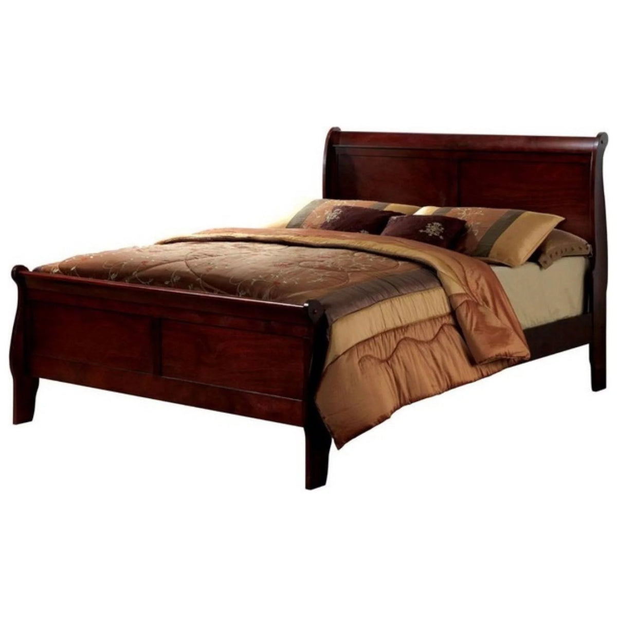 Cherry Sleigh Bed Queen Size Solid Wood Q379