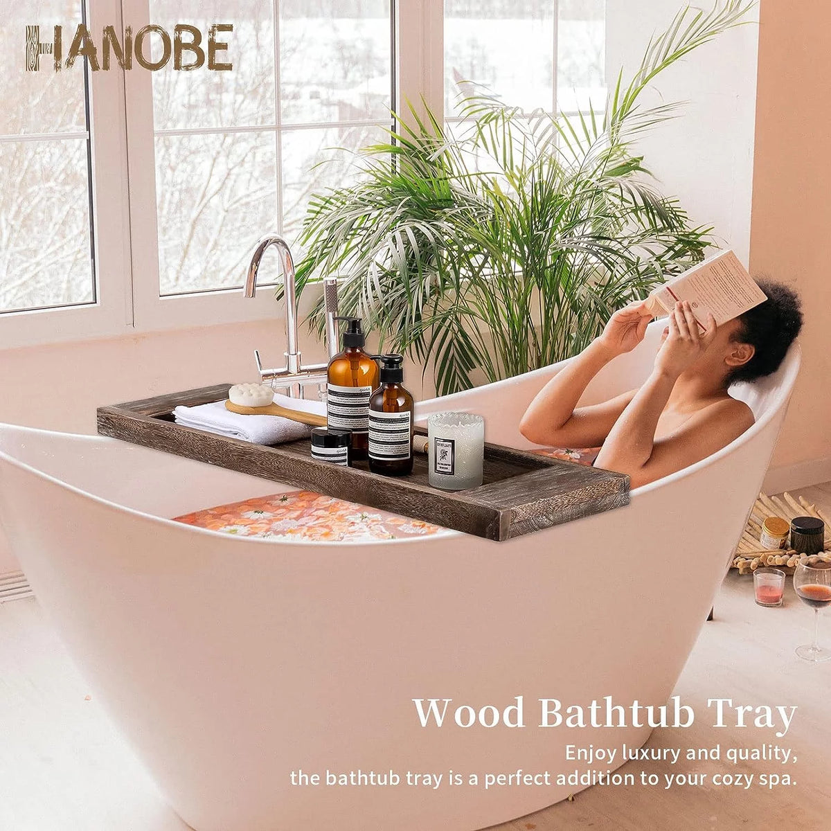 Wood Bath Tray with Handles A47514
