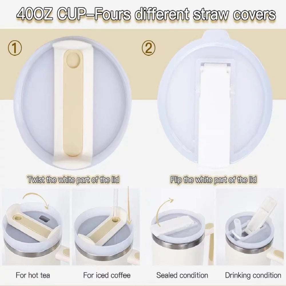 40 oz Stainless Steel Flat Bottom Mug with Handle & Straw Lid D6707