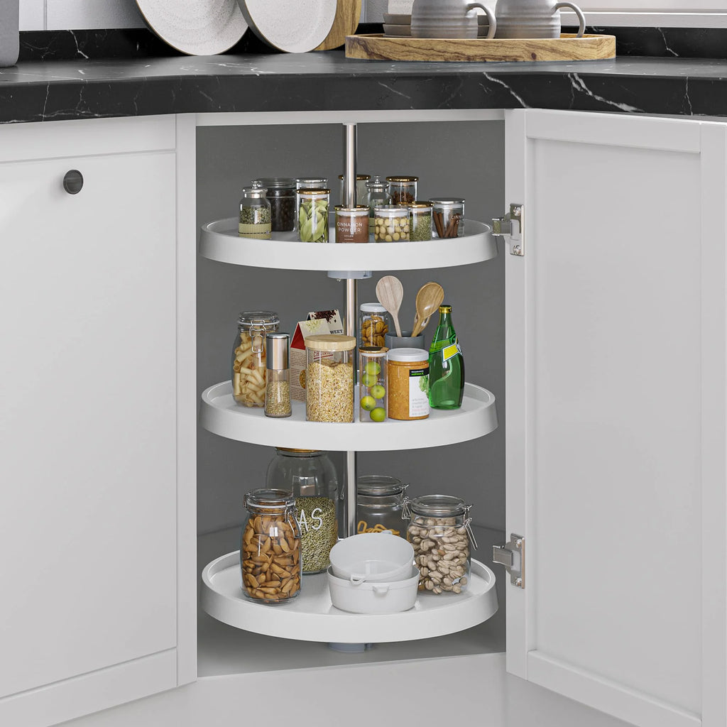 18-Inch 3-Shelf Lazy Susan Corner Kitchen Cabinet Organizer with Telescoping Mount, White D149014