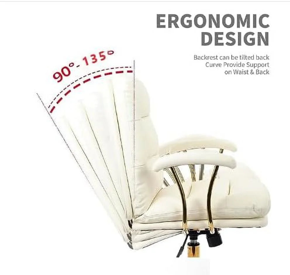 White Ergonomic Faux Leather Office Chair with Wheels and Arms F1626