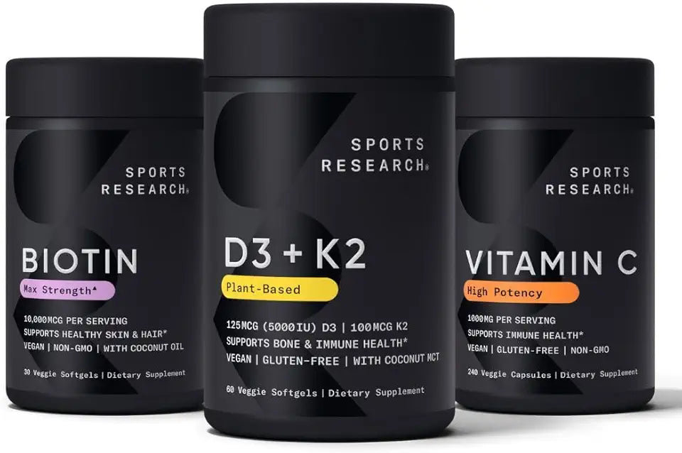 Vitamin D3 5000iu K2 100mcg, Vegan Biotin 10,000mcg with Coconut Oil and Vitamin C 1000mg T876568