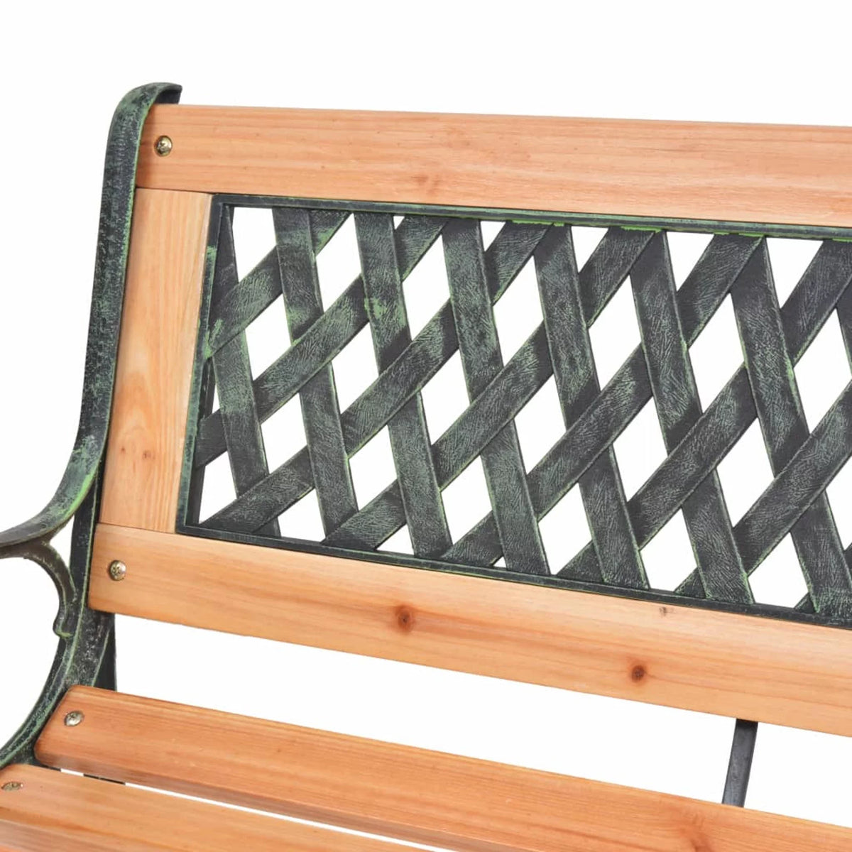 Outdoor Garden Bench with Backrest Wood Seat Wrought Iron Frame B19243