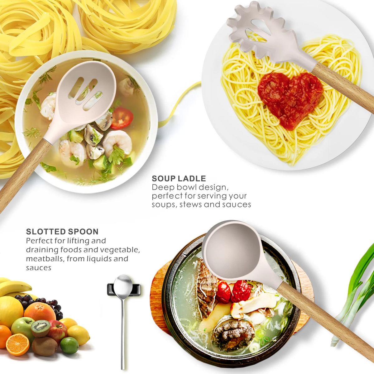 Silicone Cooking Utensils Set Wooden Handles Non-Stick Cookware Y203