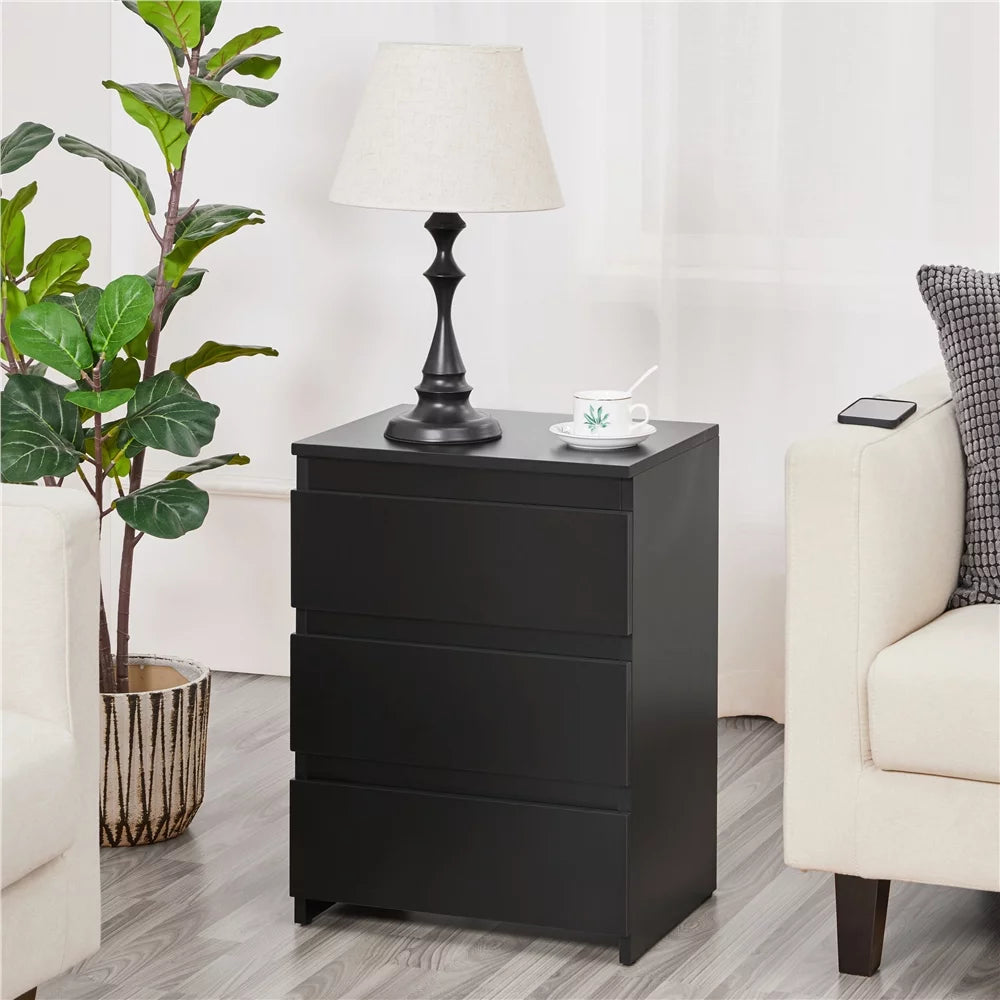 Black 3 Drawer Wooden Nightstand Set of 2 T756861