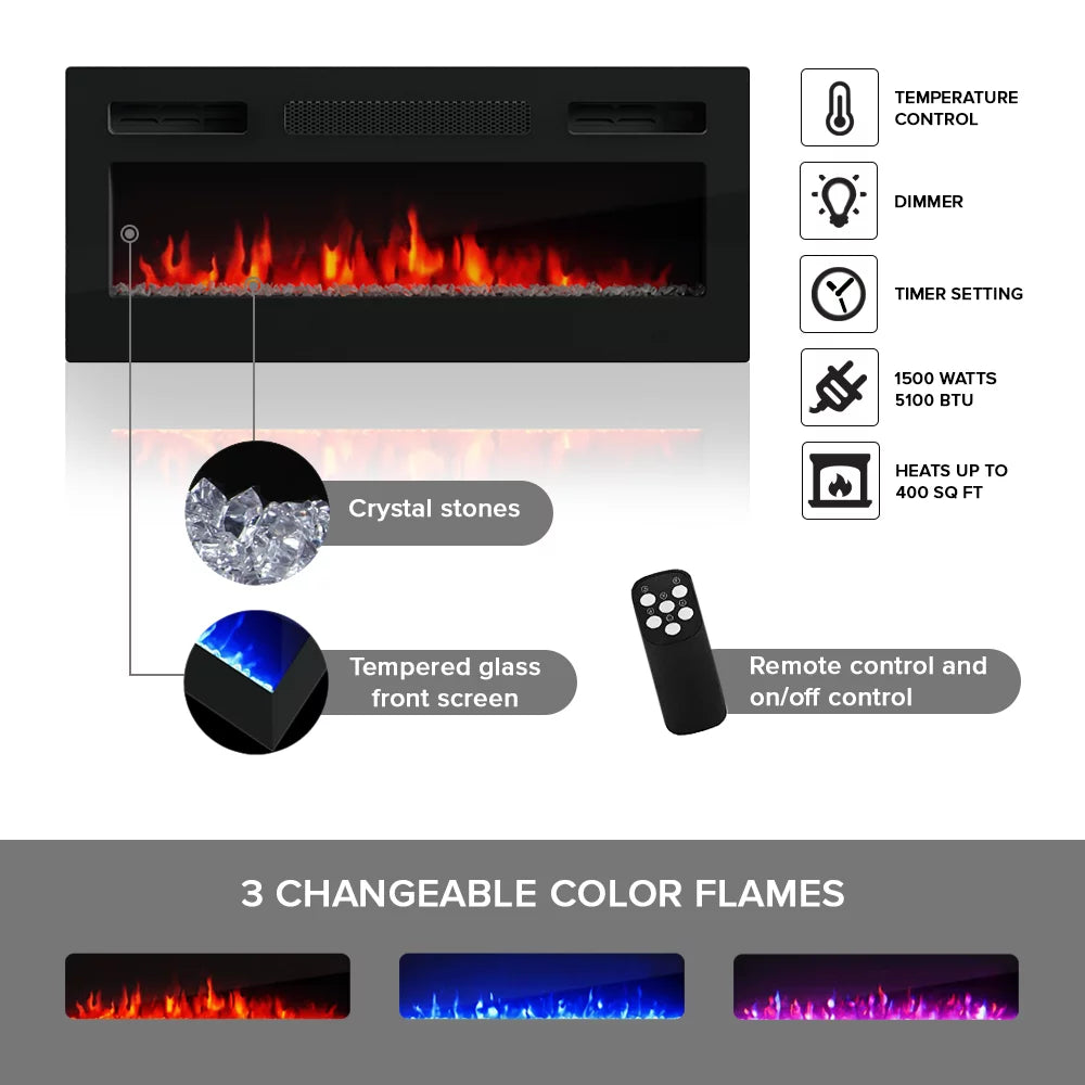 Floating Fireplace TV Stand for TVs up to 80" High Gloss V98270