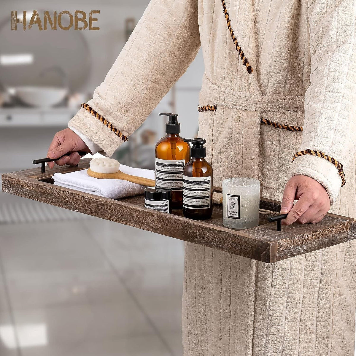 Wood Bath Tray with Handles A47514
