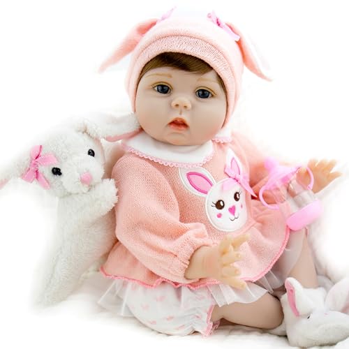 Lifelike Girl Doll 22 inch Silicone Newborn Baby Doll with Bunny Toy H2852