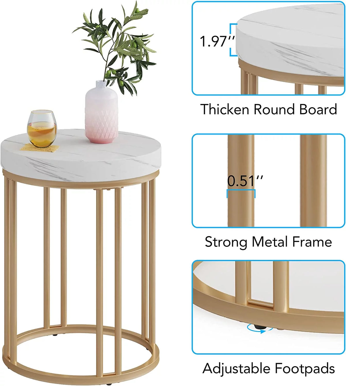 White Gold Round Wooden Nightstand H71308
