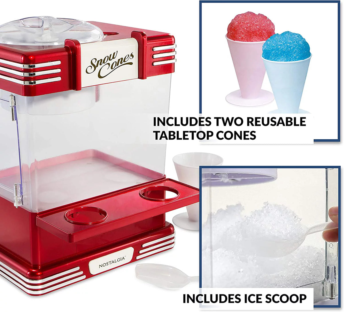 Retro Red Countertop Snow Cone Maker with 2 Reusable Plastic Cups & Ice Scoop U151639