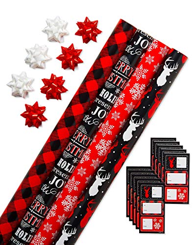Red and Black Christmas Wrapping Paper Set with Cut Lines M25915