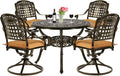 5-Piece Cast Aluminum Outdoor Patio Dining Set with 4 Swivel Chairs and Round Table A49358