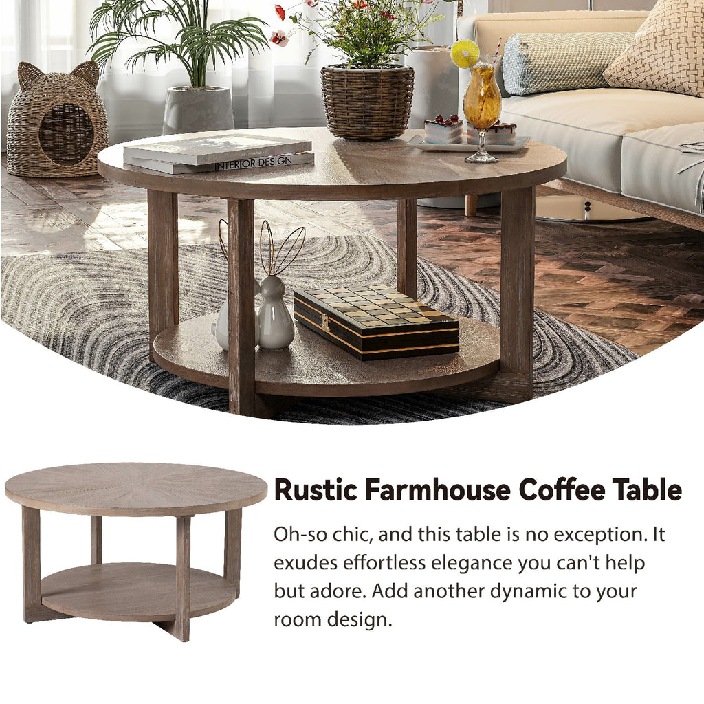 Round Wood Coffee Table with Storage R704
