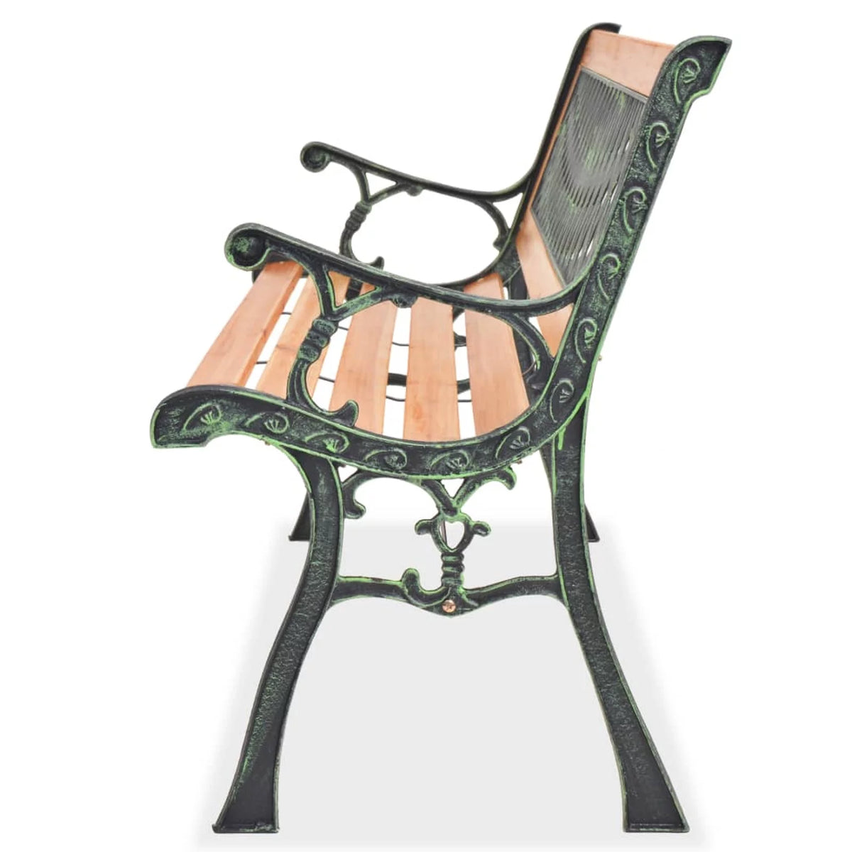Outdoor Garden Bench with Backrest Wood Seat Wrought Iron Frame B19243