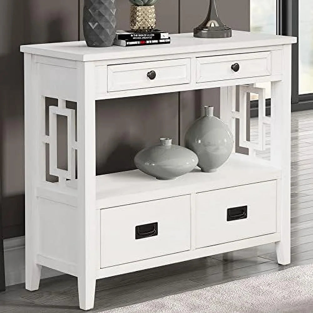Green Wood Console Table with Drawers and Shelves P24925