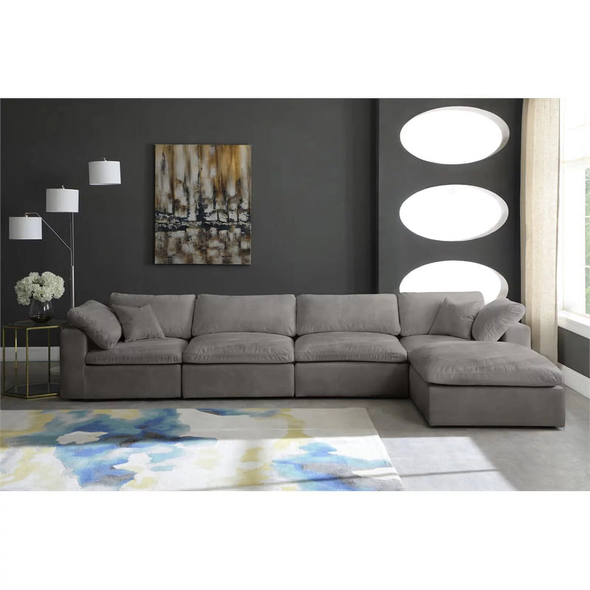 Gray Velvet Modular Sectional R5945