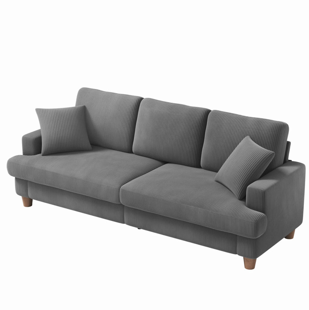 Gray Corduroy 3 Seater Sofa with 2 Pillows N4584