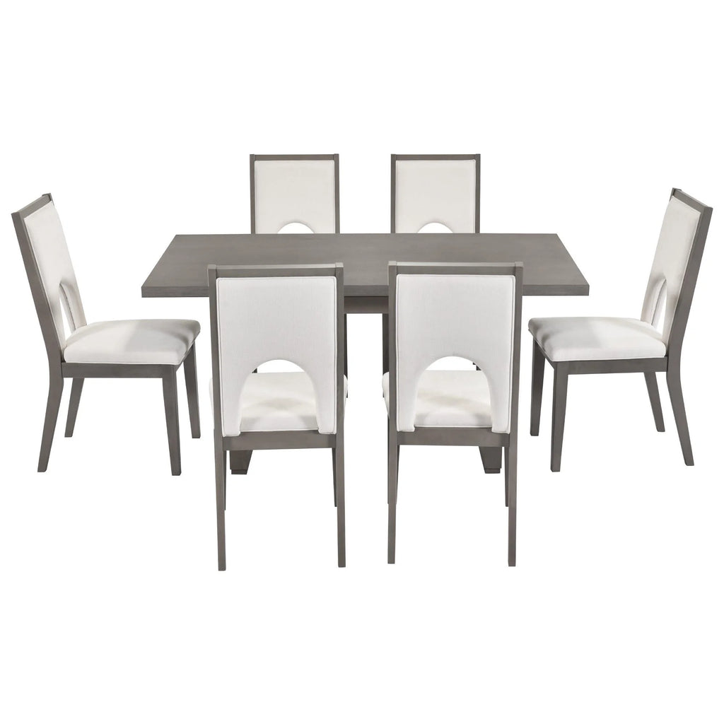 Wood 7 Piece Dining Table Set with 6 Beige Cushioned Chairs F410