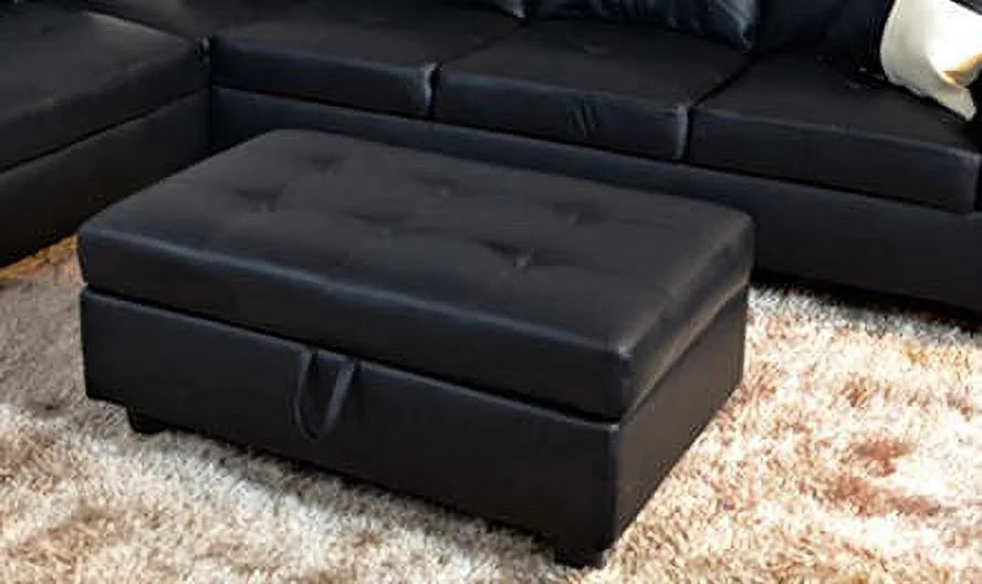 Black Left Facing Faux Leather Sectional Sofa with Ottoman M525