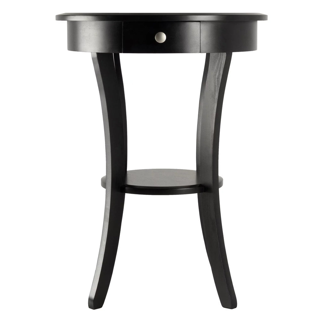 Black Round Wooden Accent Table with Drawer U445628