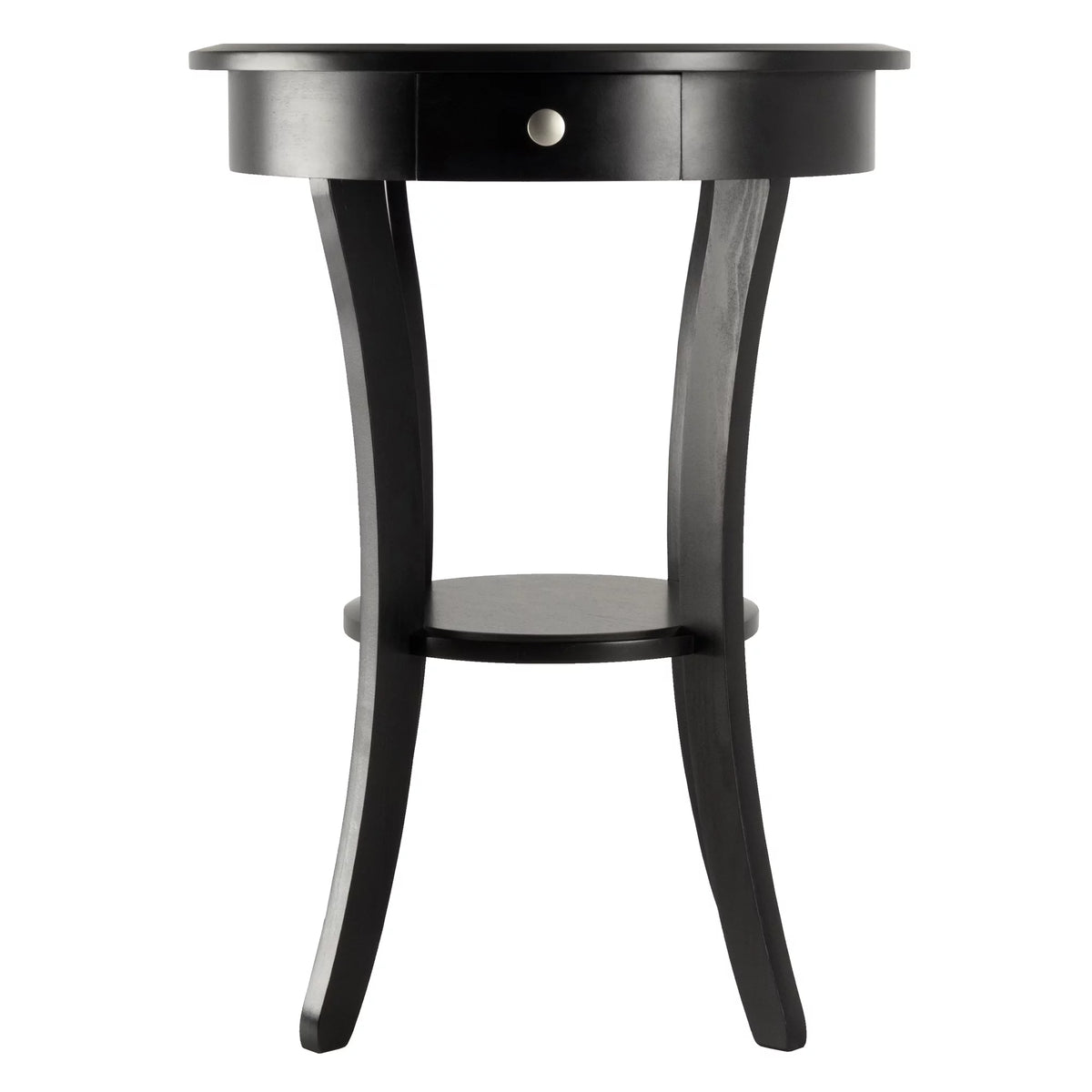 Black Round Wooden Accent Table with Drawer U445628