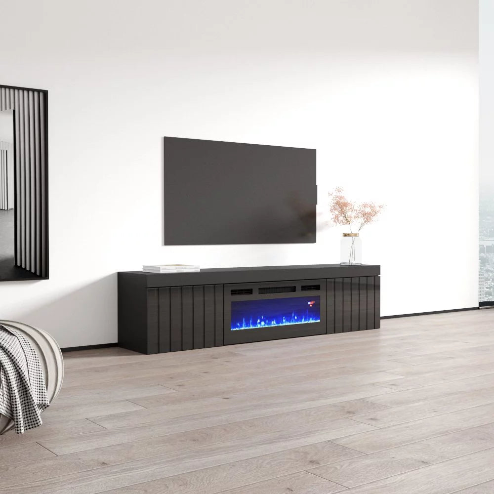 Floating Fireplace TV Stand for TVs up to 80" High Gloss V98270