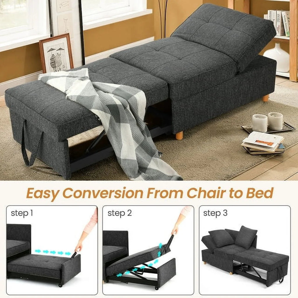Black Convertible Sofa Bed Chair with 2 Pillows A35609