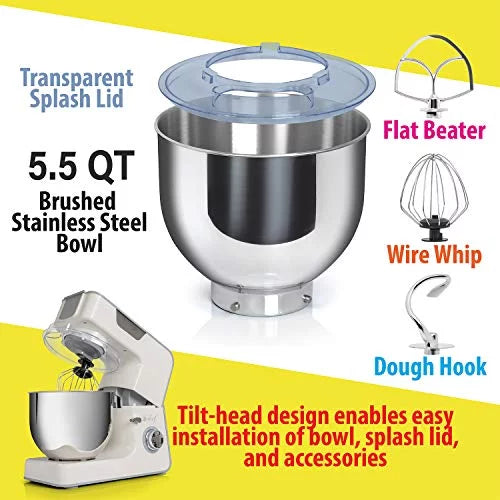 550W 8-Speed Kitchen Stand Mixer with Stainless Steel Bowl O13540