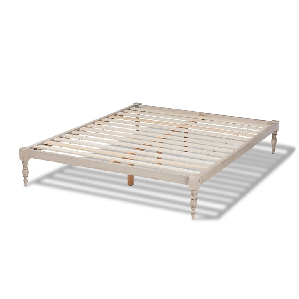 Antique White Wood King Size Platform Bed Frame Z897