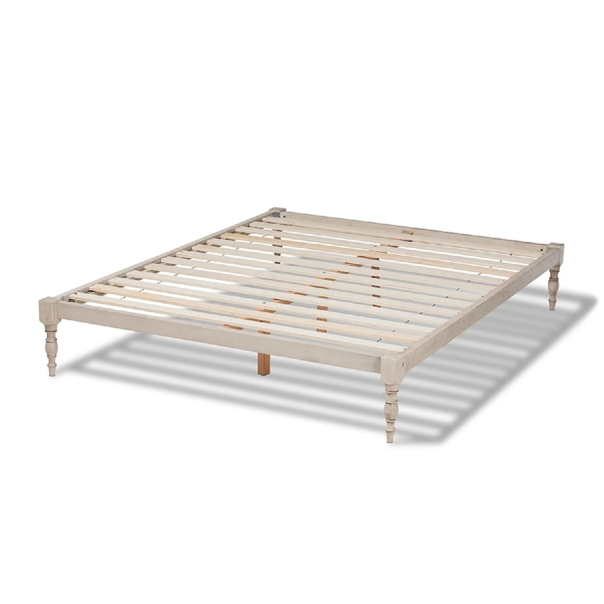 Antique White Wood King Size Platform Bed Frame Z897