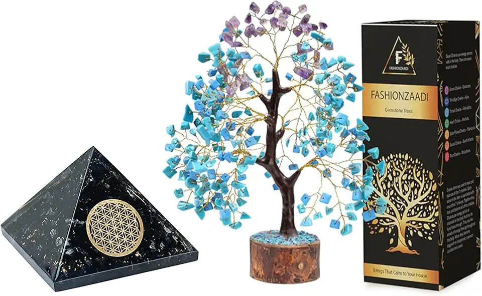 Turquoise Amethyst Crystal Tree, Black Tourmaline Pyramid, Natural Raw Amethyst Gemstone Tree D798